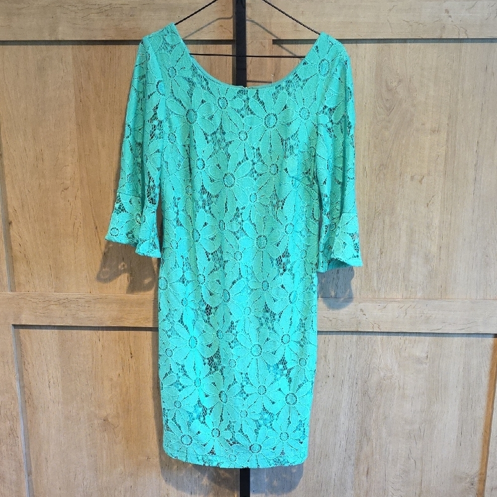 (J41) Sandra Darren Teal/green Lace Midi Dress Sz 10p